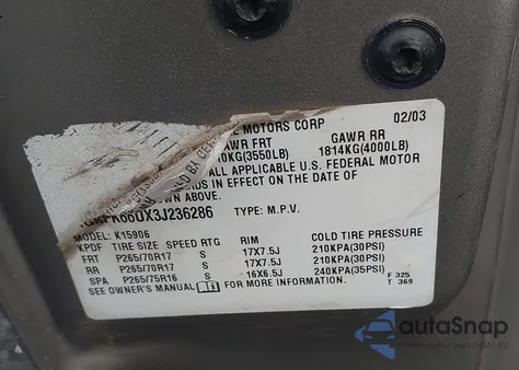 2003 GMC Yukon Xl 1500 Denali z USA, uszkodzony, nr VIN 1GKFK66UX3J236286